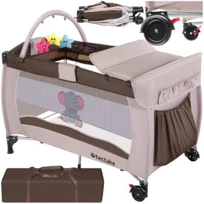 Image de TecTake 800342 Lit Bébé Parapluie Pliant réglable avec Accessoires et Sac de Rangement, 132 x 75 104 cm diverses Couleurs au Choix (Marron/café no. 402203)