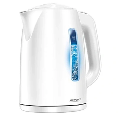 Image de MPM MCZ 66 Bouilloire Électrique Intérieur Éclairé, Capacité 1,7L, sans Fil, BPA, Arrêt Automatique, Filtre à Lime 2200W, Blanc