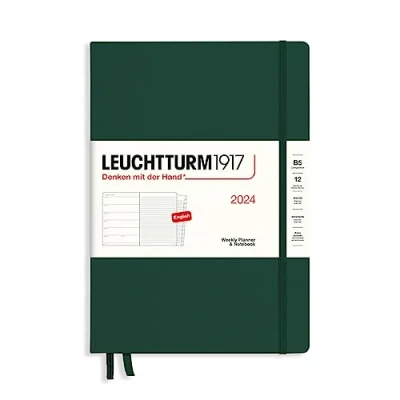 Image de LEUCHTTURM1917 367750 Composition (B5) Agenda semainier et bloc notes 2024, 12 mois, vert forêt, en anglais