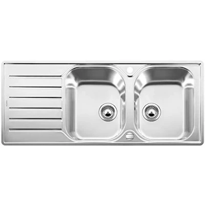 Image de BLANCO LANTOS 8 S IF Compact Évier Double pour Meubles Bas de 80 cm Large Avec Fond Plat et Égouttoir Réduit Finition Inox Brossé 519713