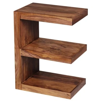 Image de WOHNLING table en bois massif Sheesham &quot;E&quot; Cube 60cm de haut salon design basse style campagnard brun