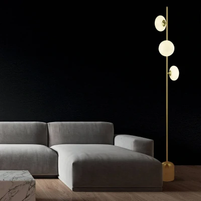Image de Searchlight Lampadaire Pebble, à 3 lampes, laiton
