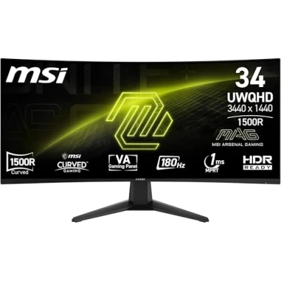 Image de MSI MAG 346CQ Écran Gaming incurvé 34&quot; UWQHD Dalle VA 1500R 3440 x 1440, 180 Hz / 1 ms, HDR Ready DP 1.4a, HDMI 2.0b, sans Bord, inclinable, Compatible VESA, Noir
