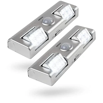 Image de greate. 2x Lumiere LED sans fil avec détecteur de mouvement à piles detecteur éclairage réglable pour placard, escalier mouvement, lampe placard