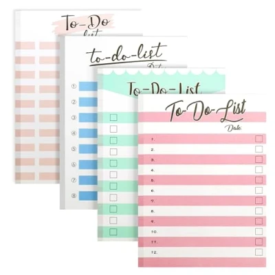 Image de Belle Vous Lot de 4 To Do List Bloc Note Tâches Quotidiennes Assortis Memo 50 Feuilles Listes Non Datées Pense Bete/Organisateur pour Courses,Gestion du Temps&amp;Agendas Quotidiens