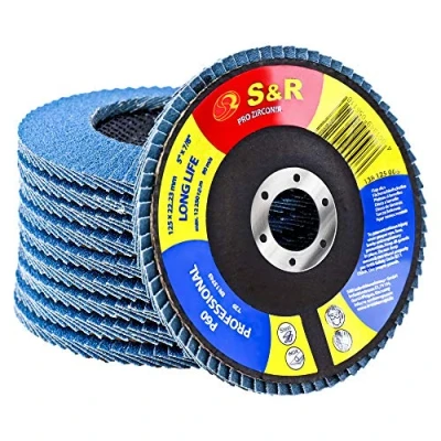 Image de S&amp;R 10 Disques à Lamelles 125 Abrasifs pour Acier Inox Bois Métal Grain 60. Disque de ponçage compartiments Meuleuse.