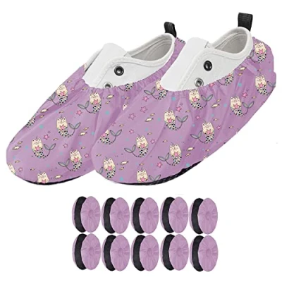 Image de Ferocity Couvre Chaussures Réutilisables EU 25 30 Hydrofuges Protège Antidérapants et Lavables pour Enfants Garçons Filles en Polyester de Haute Qualité avec Colorés Cat Mermaid x5 [142]