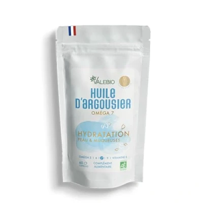 Image de Huile d&#039;Argousier Bio Hydratation de la Peau et des Muqueuses I Riche en Oméga 3, 6, 7 &amp; 9 60 Capsules Fabriqué France Valebio