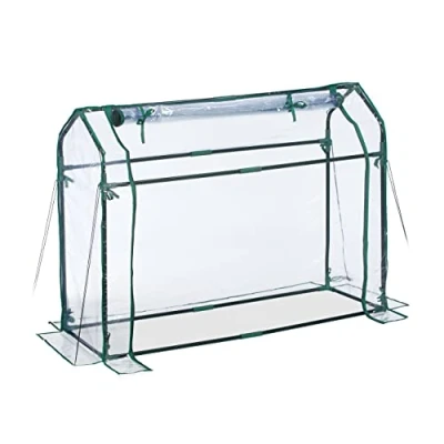 Image de Relaxdays Serre de Jardin avec bâche en PVC, Porte Enroulable, HxLxP : 92x124x42 cm, système d&#039;emboîtement, Transparente