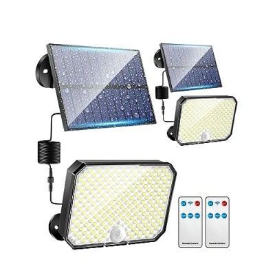 Image de Lumiere Solaire Exterieur[2 Paquet], 190LED Lampe Exterieur Spot Exterieur, 3 Modes+Télécommande Eclairage Solaire, IP65 Led Extérieur Jardin