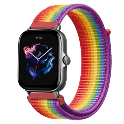 Image de Niboow 20mm Bracelet pour Amazfit GTR Mini/GTS 4/GTS 3/GTS 4 2 2e/GTS 2/GTS/GTR 42mm, Nylon Respirant Réglable Bip 3 Pro/Bip S/Bip Lite/Bip U Pro Arcenciel