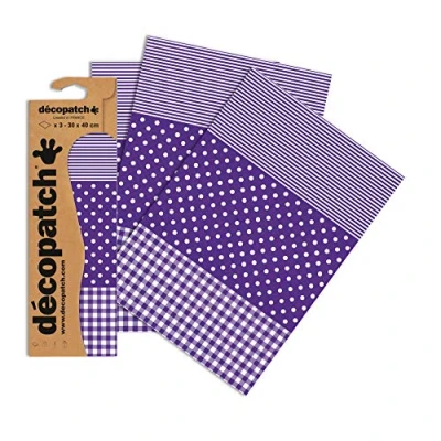 Image de Décopatch C488O Une pochette de 3 feuilles papier imprimé 30x40 cm, Vichy, pois, rayé Violet