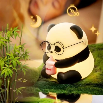Image de HEDMON veilleuse pour enfants, panda en silicone 3 modes d&#039;éclairage Lampe de nuit à LED bébés avec minuterie 30 minutes chevet rechargeable USB Touch Control enfants
