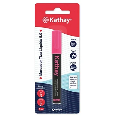 Image de Kathay 86212653 Marqueur craie liquide, effaçable, rose, pointe 5 mm, encre à base d&#039;eau, réversible, parfait pour les ardoises, le verre, plastiques ou miroirs