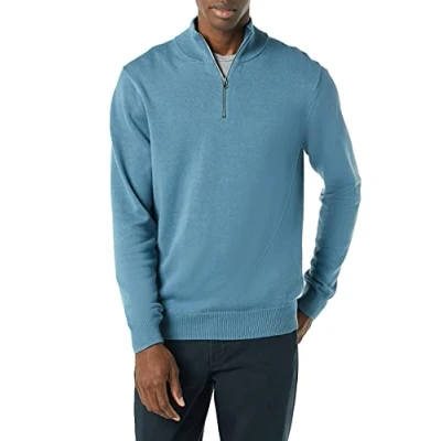 Image de Amazon Essentials Pull à Fermeture Éclair 3/4 100% Coton Homme, Bleu, XXL