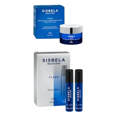 Image de Sisbela Lot de 2 crèmes faciales revitalisant et restructurant Reafirm 50 ml avec acide ribonucléique RNA + ampoules Spray Flash Tensor Effect ml. Tous types peaux. Deliplus