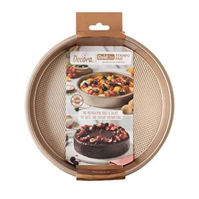 Image de DECORA, 0070100 Moule Gold Line Rond Ø 24,5 x 5,08 cm, Idéal pour réaliser des gâteaux au Four, en Acier antiadhésif.