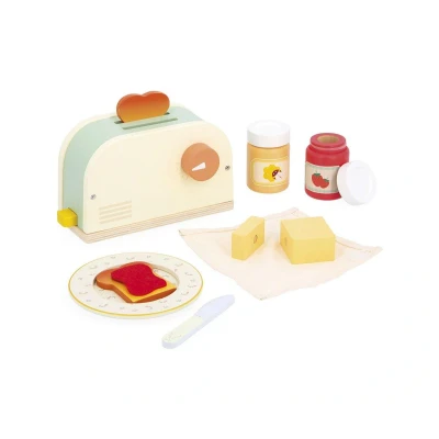 Image de Janod Grille Pain Enfant en Bois Jeu Imitation Petit Déjeuner 10 Accessoires Inclus avec Tartines Qui Sautent Développe Imagination Dès 3 Ans J06636