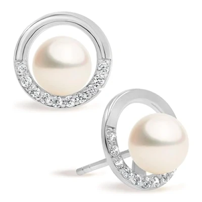Image de Boucles d&#039;oreilles femmes en perles, perles de culture d&#039;eau douce bouton forme 7,5 8 mm par Secret &amp; You Rhodié Argent Sterling 925.