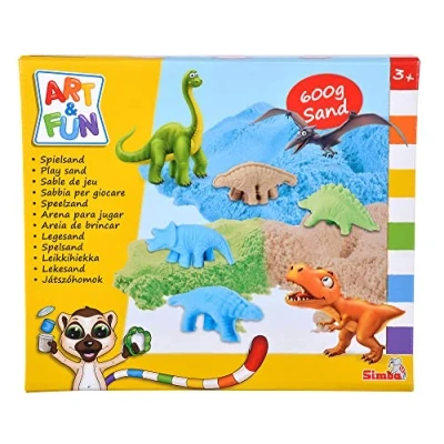 Image de Simba Art and Fun Lot de 3 sables jeu dinosaures x 200 g sable, plateforme, 4 3D, forme fossile, roller, couteau, à partir ans