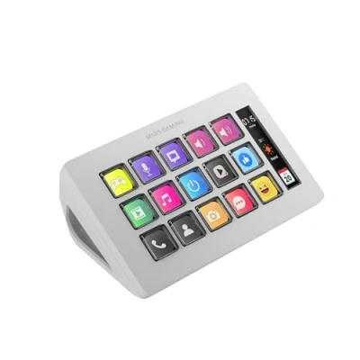 Image de MARSGAMING MSD One, Contrôle Deck Slim, 15 Touches LCD Personnalisables, Ecran Agrandi, Software de et Plug ins, Compact Design Ergonomique Mince, Windows MacOS, Blanc