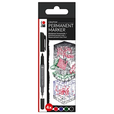 Image de Marabu Graphix Lot de 4 marqueurs permanents Once upon a time, avec double pointe 1 à 2 mm et 0,5 mm, couleurs brillantes, encre séchage rapide, sans odeur imperméable.