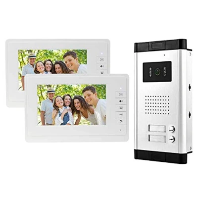 Image de uoweky 7 &#039;&#039; Interphone Vidéo Couleur Filaire Système de Porte IR Caméra Vision Nocturne + écrans Contrôle Intérieur pour 2/3 Appartements (2 Moniteurs)
