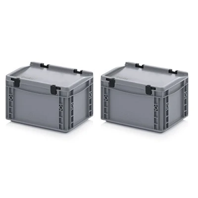 Image de 2x Eurobehälter 30 x 20 18,5 cm mit Scharnierdeckel inkl. gratis Zollstock 2er Set