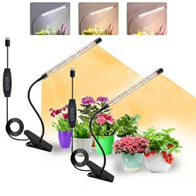 Image de COKOLILA 2 pièces Lampe pour Plantes, 160 LEDs lumière à spectre complet, 3000K 5000K 660nm plantes d&#039;intérieur avec minuterie 3/9/12H, 3 modes, idéal les petites (sans adaptateur)