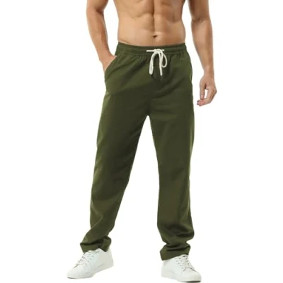 Image de Hoerev Lin Pantalons décontractée de Plage été,XS,Vert