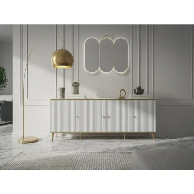 Image de Buffet avec 4 portes en MDF et acier Blanc doré SINEAD