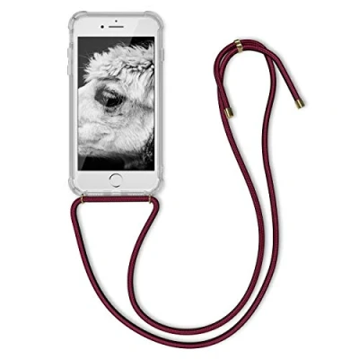 Image de kwmobile Coque Collier Compatible avec Apple iPhone SE (2022) / (2020) 8 7 Housse de Protection en TPU Cordon Sangle Rouge foncé Transparent