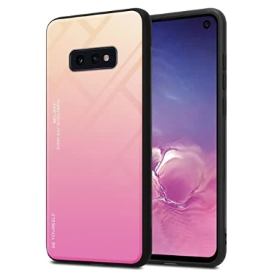 Image de cadorabo Housse Compatible avec Samsung Galaxy S10e en Jaune Rose Coque de Protection Bicolore Silicone TPU et Dos Verre trempé