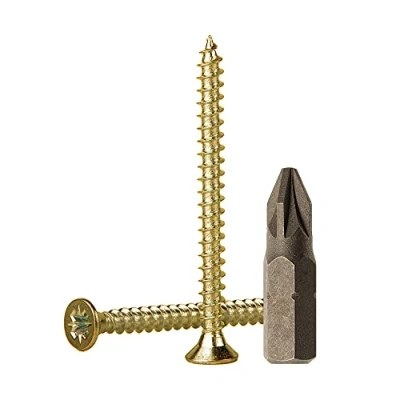 Image de Lot de 50 Vis à bois en acier zingué Jaune 3,5 x mm universelles Pozidriv tête fraisée (50, mm)