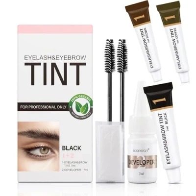 Image de Kit Teinture Combinal Cils et Sourcils Noir Résultat Naturel Longue Durée Couverture Blancs Application Facile(Noir+marron+café)