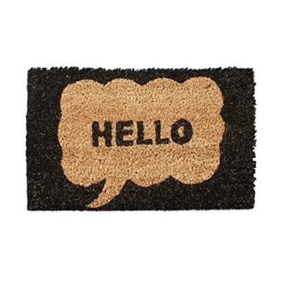 Image de Relaxdays Mini Paillasson enfants avec motifs hello tapis entrée pour les petits fibres de coco sol chambre enfant antidérapant caoutchouc 1,5 x 40 25 cm, motif