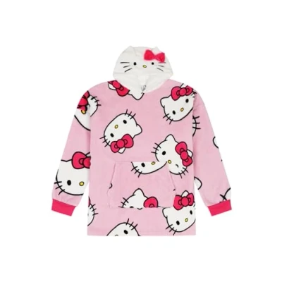 Image de Hello Kitty Sweat à capuche en polaire de luxe entièrement doublé assorti pour femmes et filles, rose, One Size Plus