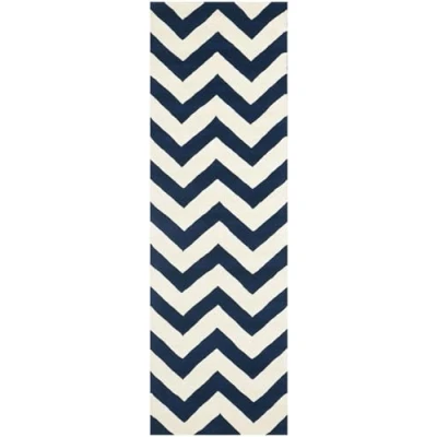Image de Safavieh Grand Tapis de Salon rectangulaire pour Une Utilisation en intérieur, Laine, Bleu foncé/Ivoire, 62 X 240 cm