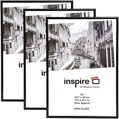 Image de Hampton Frames BACKLOADER A3MARBLX (30 x 42 cm) Cadre photo noir en acrylique (sans verre) (3) (A3MARBLX 3PK)