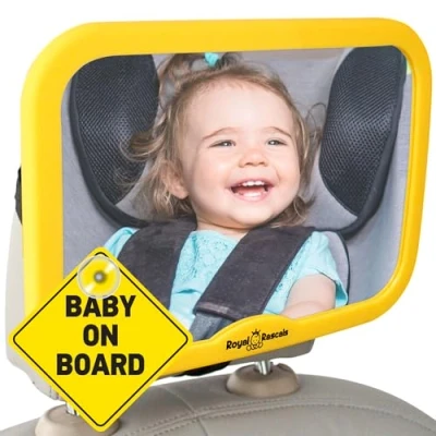 Image de MODÈLE AMÉLIORÉ, Miroir pour voiture ROYAL RASCALS, Rétroviseur arrière le PLUS SÛR siège enfant installé dos à la route, Jaune de sécurité, résistant aux chocs, QUALITÉ SUPÉRIEURE