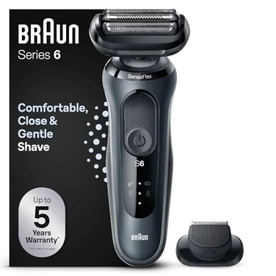 Image de Braun Series 6 61 N1200s Rasoir Électrique Pour Homme Avec Accessoire Tondeuse De Précision EasyClick, SensoFlex, Technologie Wet &amp; Dry, Rechargeable, À Grille Sans Fil, Gris