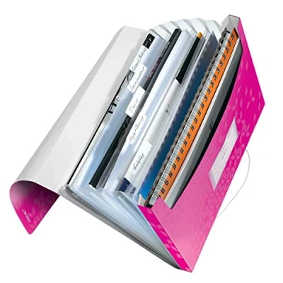 Image de Leitz Trieur A4, Contient jusqu&#039;à 200 Feuilles, Index Intégré à 6 Onglets, Fermeture Élastique, Rose Métallisé, WOW, 46330023