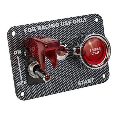 Image de Jtron commutateur de voiture course 12V 20A Interrupteur à bascule et 50 A d&#039;allumage Panneau en fibre carbone indicateur rouge avec fils, Vis