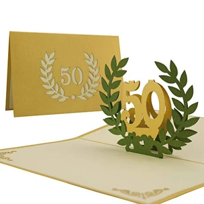 Image de carte anniversaire 50 ans originale pour homme ou femme, pop up 3D parfaite comme d&#039;invitation , de vœux célébrer mariage, souhaiter un joyeux accompagner bon cadeau. Avec enveloppe