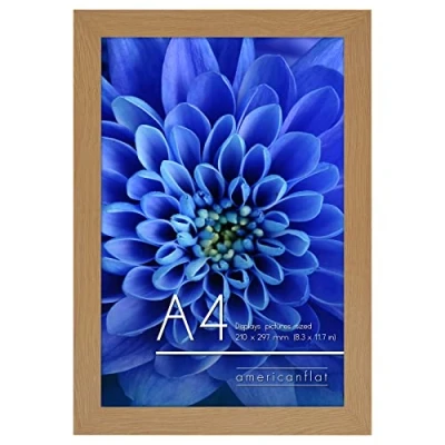 Image de Americanflat Cadre Photo A4 Chêne Foncé MDF avec Verre Incassable Poli, Chevalet &amp; Matériel de Suspension Intégré Format Horizontal et Vertical pour Mur Dessus Table 21x29,7 cm