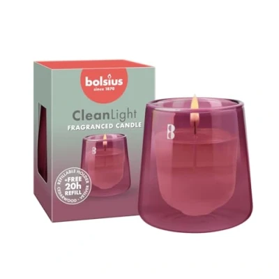 Image de Bolsius Set de Démarrage CleanLight Bougie Parfumée Rechargeable Support &amp; 1 Recharge Rose Cedarwood Vetiver Temps Combustion 20 Heures Extraits Naturels Cire Végétalienne