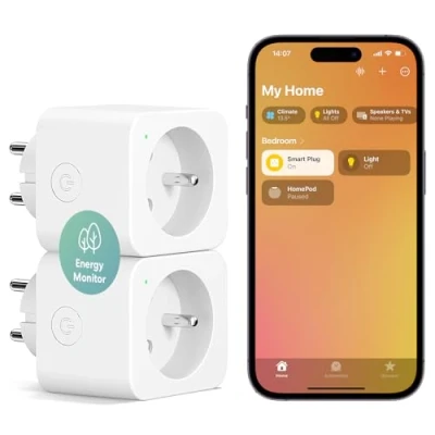 Image de Meross Prise Connectée (Type E), 16A WiFi Compatible avec HomeKit, Alexa et Google Home, Lot de 2 Mesure Consommation Électrique, Commande Vocale Contrôle à Distance