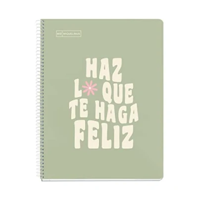 Image de Miquelrius Carnet Message, 1 Bande Couleur, A4, 80 Feuilles 7 mm Règles Horizontales, Papier 90 g, 4 Trous, Couverture Carton Rigide, Couleur Vert Sauge