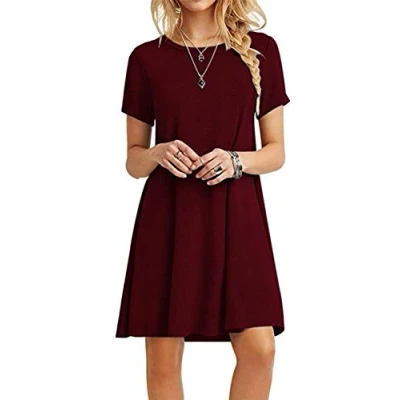 Image de MOLERANI Robe d&#039;été pour Femme T Shirt décontracté à Manches Courtes de Plage Ample Swing (XL, vin Rouge)