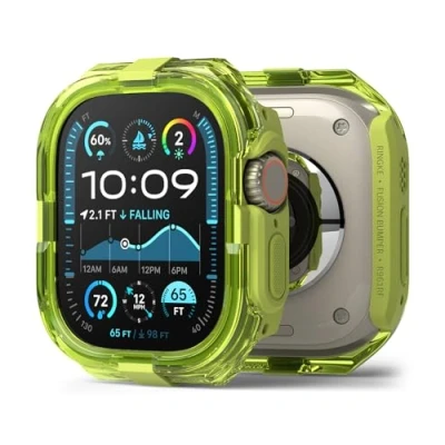 Image de Ringke Coque Compatible avec Apple Watch Ultra 2/1 [Fusion Bumper] Transparente Solide Rigide Bumper Antichoc Protection pour Case Accessoires Neon Green